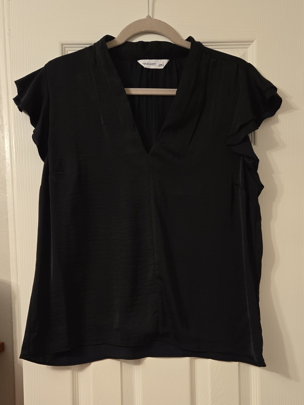 Nine West Black V-Neck Flutter Sleeve Blouse